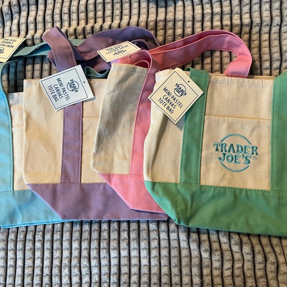 Trader Joe's Mini Pastel Canvas Tote Bag - Green Pink Blue Purple